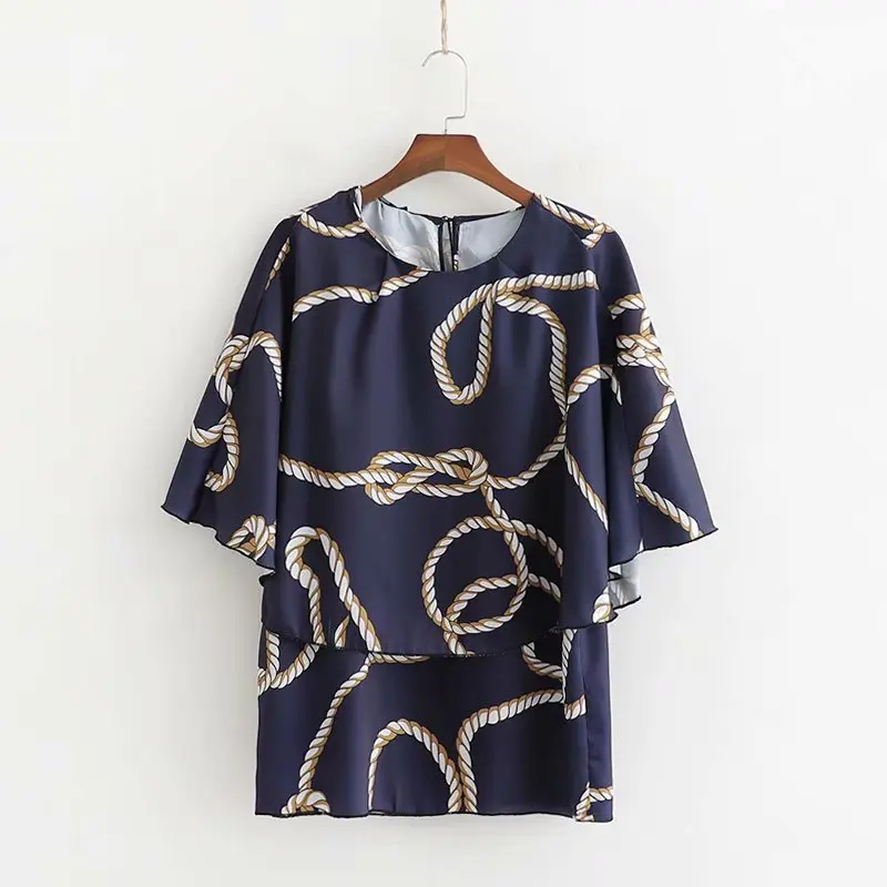 New arrival XD45-1890 European and American Fashion Lotus Edge Printed Shirt | Женская одежда