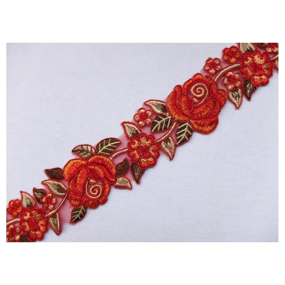 Новейшие Оранжевые Цветочные Вышивки Шнуры Кружевные Ленты Отделки Танцевальных Костюмов Декор Сшить Своими Руками Ремесла 1 ЯРД TRELC5F на.