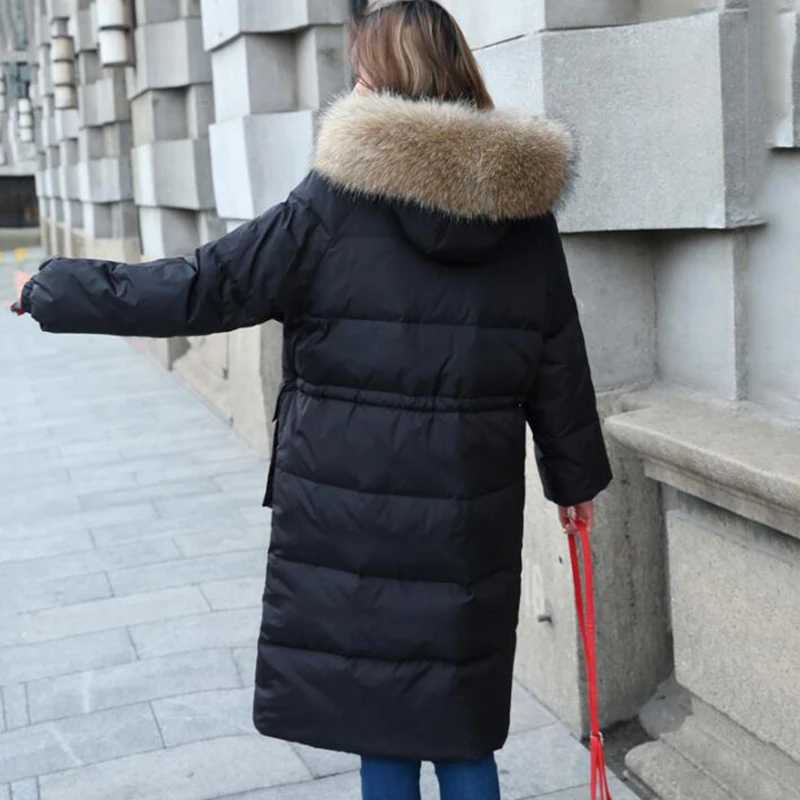 Женский пуховик с капюшоном длинный натуральным мехом 1613 | Женская одежда