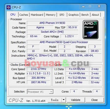 Четырехъядерный процессор AMD Phenom X4 9650 2,3 ГГц HD9650WCJ4BGH Socket AM2