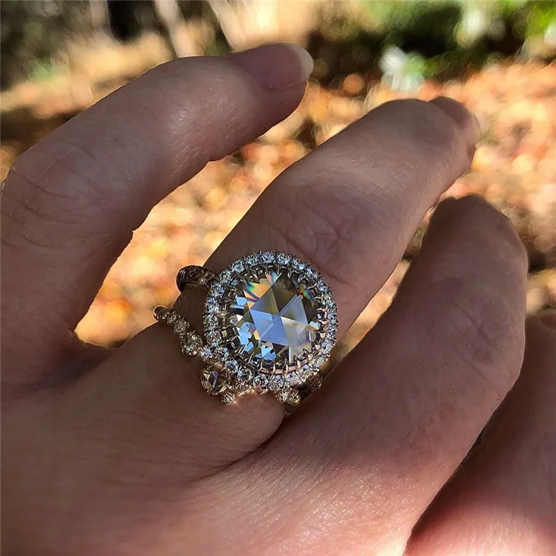 Роскошное большое кольцо с кристаллом циркония для мужчин и женщин обручальное