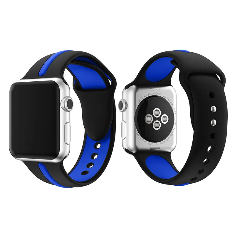 Black Blue Полосатый силиконовый ремешок для Apple Watch Sport Correa Loop Band Замена для iwatch IOS Smartwatch Браслет серии 4/3/2/1 - Цвет: Black Blue