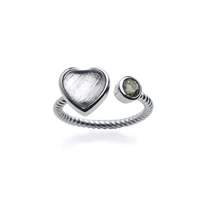natural gibeon iron meteorite women men adjustable ring 10mm heart silver meteorite moldvite heart jewelry ring aaaaa