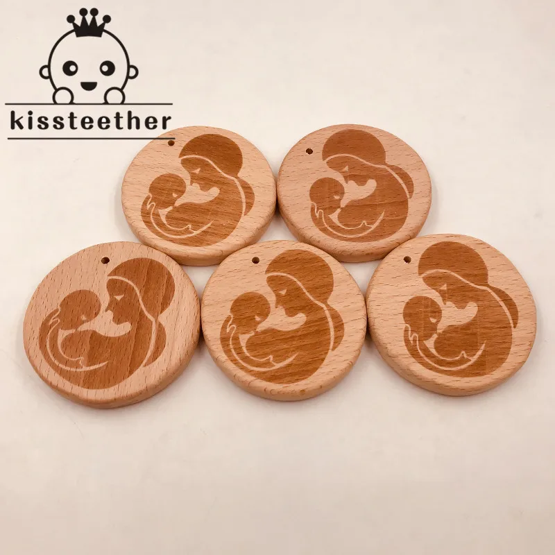 Mordedor de madera de haya para lactancia, mordedor de madera Original no t&oacute;xico masticable, accesorios de joyer&iacute;a DIY, colgante para beb&eacute;, venta al por mayor, novedad-4