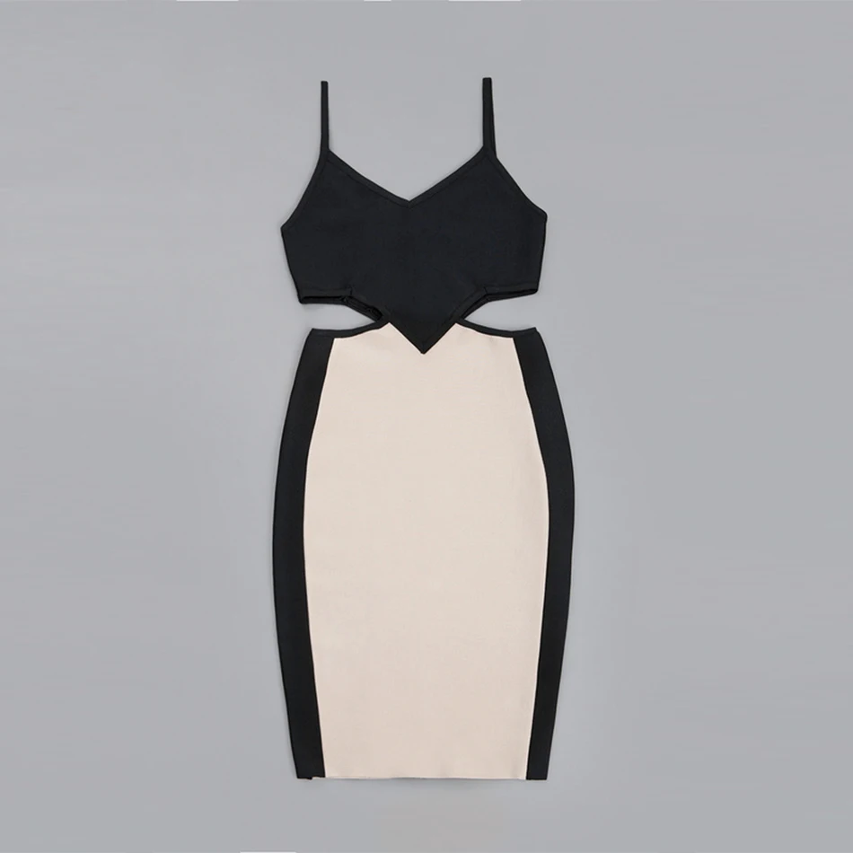 ArtSu 2018 Celebrity Party Bandage Dress Sexy Bodycon Hollow Out Summer Mid-Calf Spaghetti Strap V-Neck Patchwork Ladies | Женская