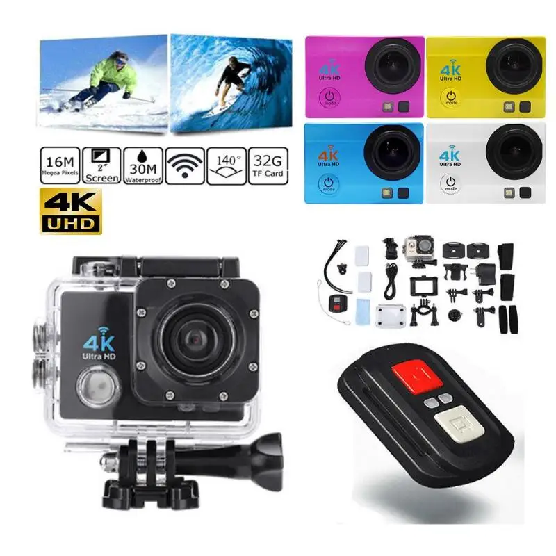WiFi 1080 P 4 K Ультра HD Экшн-камера 2,0 дюймов 30 м Водонепроницаемая 140 градусов объектив Спортивная камера DVR DV видеокамера контроллер
