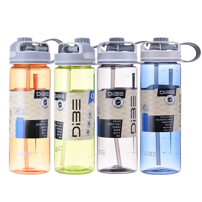

Creative straw water bottle Leakproof portable water bottle Kid Sport plastic drink bottle Travel outdoor hiking camping cup