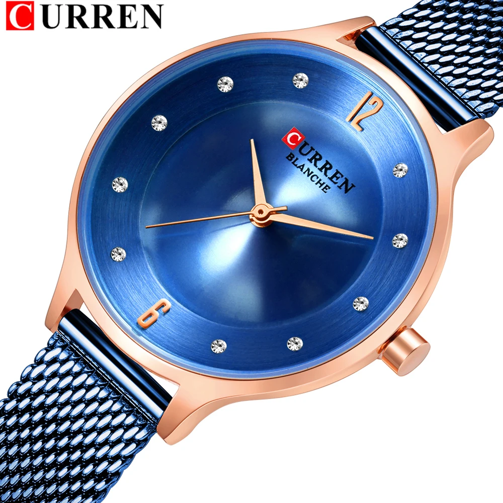 

CURREN Womens Watches Top Brand Luxury Ladies Diamond Quartz Wristwatch Stainless Steel Mesh Band Wome's Watch femme montre Gift