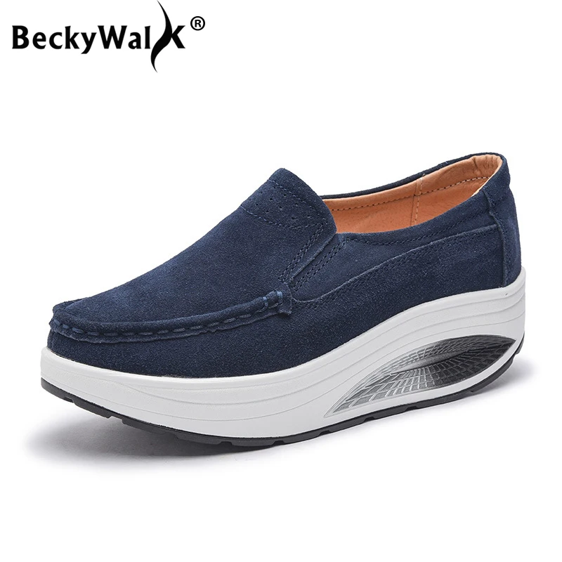 Кроссовки BeckyWalk женские замшевые на толстой подошве кожаная обувь весна осень