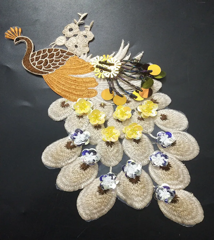 Высококачественные дизайнерские нашивки с блестками для одежды diy peacook, Украшенные бусинами, parches bordados para ropa, шитые аппликацией parche