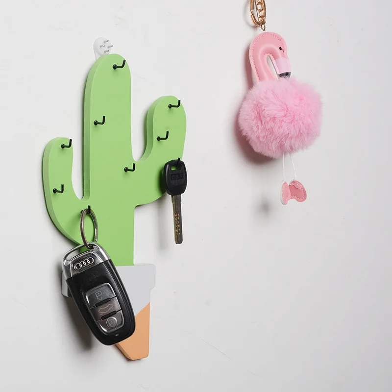 

Nordic Wooden Storage Rack Cactus Key Frame Household Items Office Creative Wall-mounted Key Holder Storage Decoration Shelf