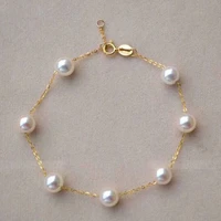 sinya au750 18k gold chain bracelet anklet with 7pcs natural pearls for women girls mom length 16 20cm optional