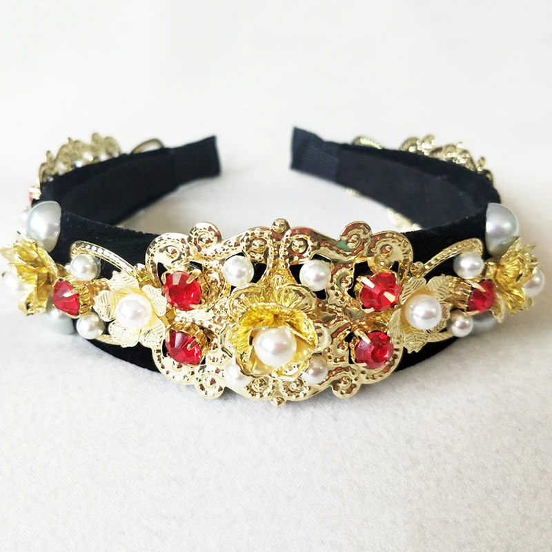 Women Retro Gold hair Band head Buckle Pearl Zircon Hair Accessories Hairband Flower Crown Headband For Girl Bows Tiara | Украшения и