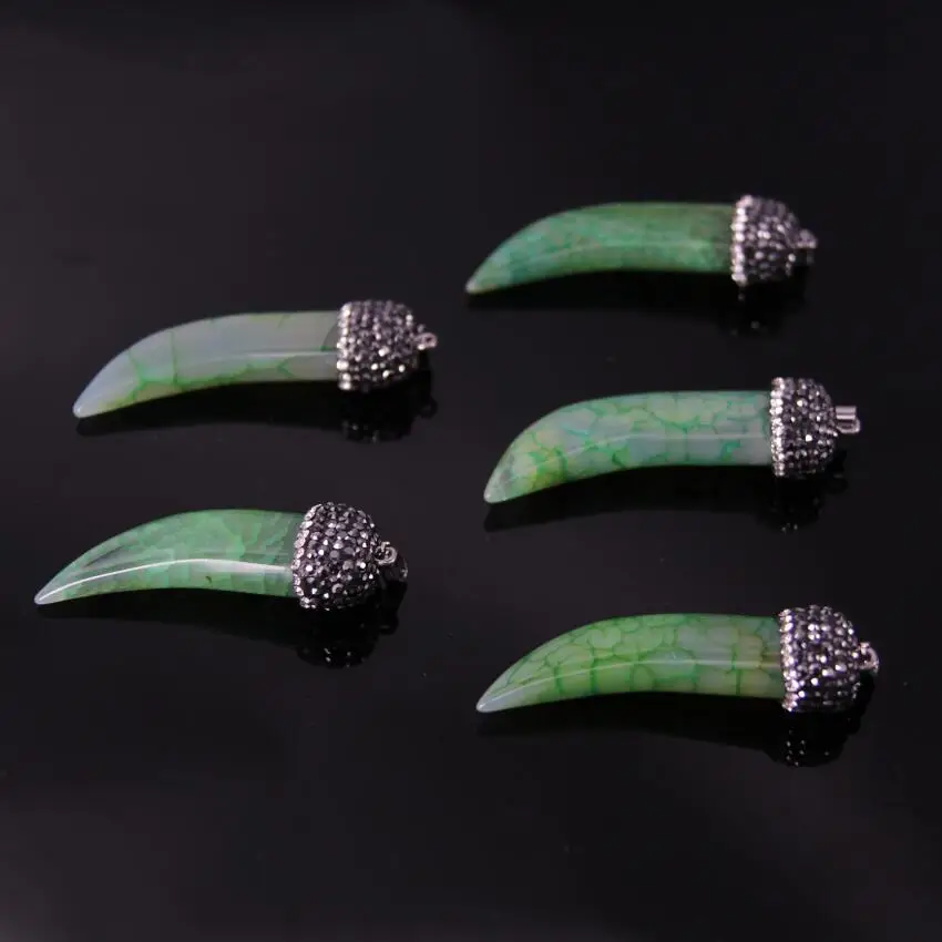 5 шт./лот натуральный с прожилками Агаты гладкие точки стразы зеленые