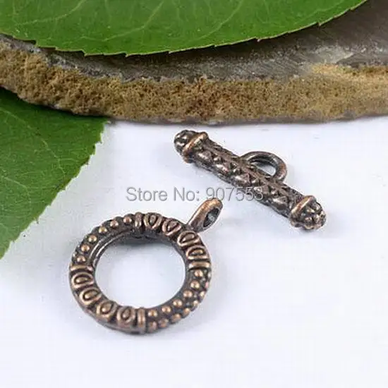 

16sets antiqued copper tone studded round toggle clasps h1925