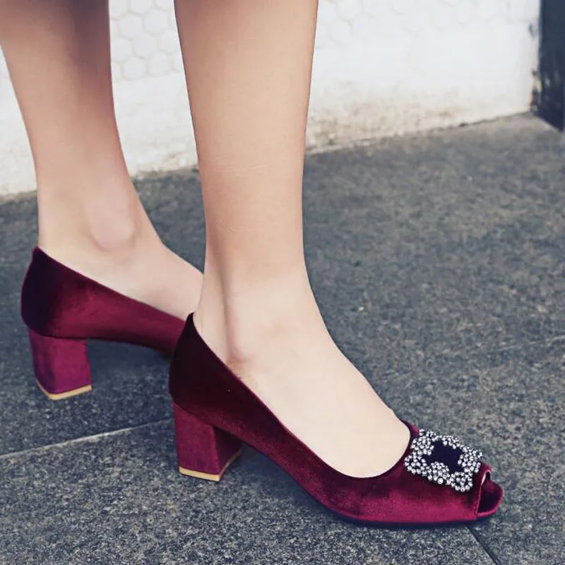 New 2019 Flock Peep Toe Female Shoes Fish Mouth Women Pump Solid High Heels 6cm Pumps Sexy Shallow Single Ladies Hw3538 | Обувь