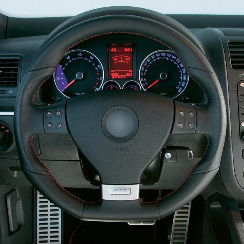 Черный чехол рулевого колеса автомобиля из искусственной кожи для Volkswagen Golf 5 Mk5 GTI