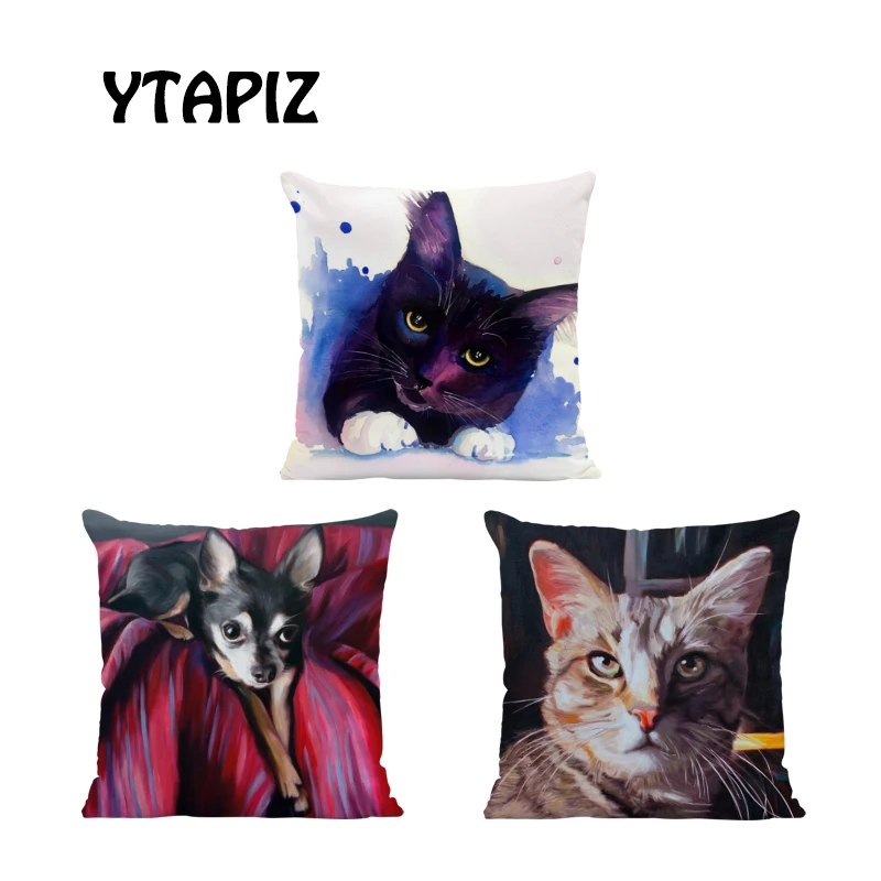 Милые животные окрашенные подушки Чехол квадратный 17x17 дюймов бархат кошка смех