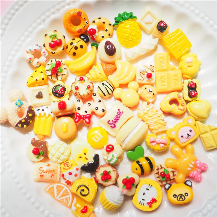 50PC/Set Yellow cream donut bread DIY Resin Crafts Accessories Children Hair Decoration Phone Case | Игрушки и хобби