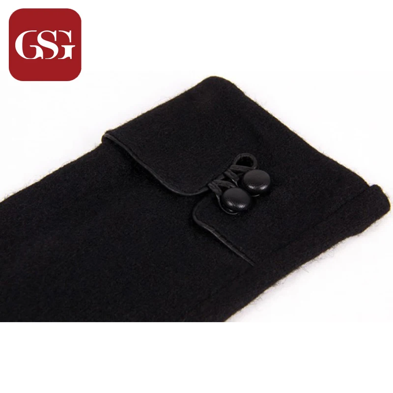 Женские черные теплые шерстяные короткие перчатки GSG кашемировые с двумя