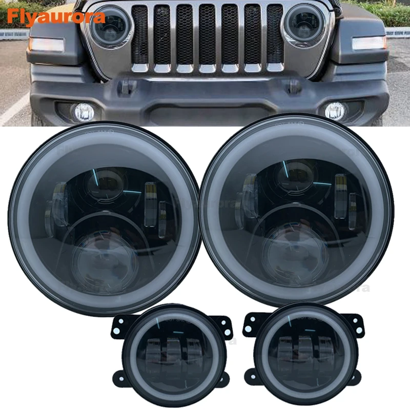 

7Inch LED Headlamps +4inch foglight For lada niva 4x4 suzuki samurai 7" LED DRL Halo Headlights For VAZ 2101