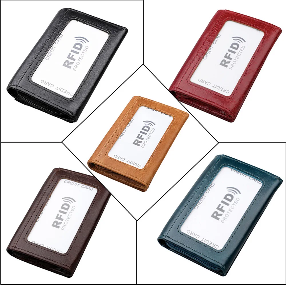 RFID Fashion Crazy Horse Genuine Leather Small Wallet New Arrival Credit Card Holder for Men and Women Coin Purse Short Clutch | Багаж и