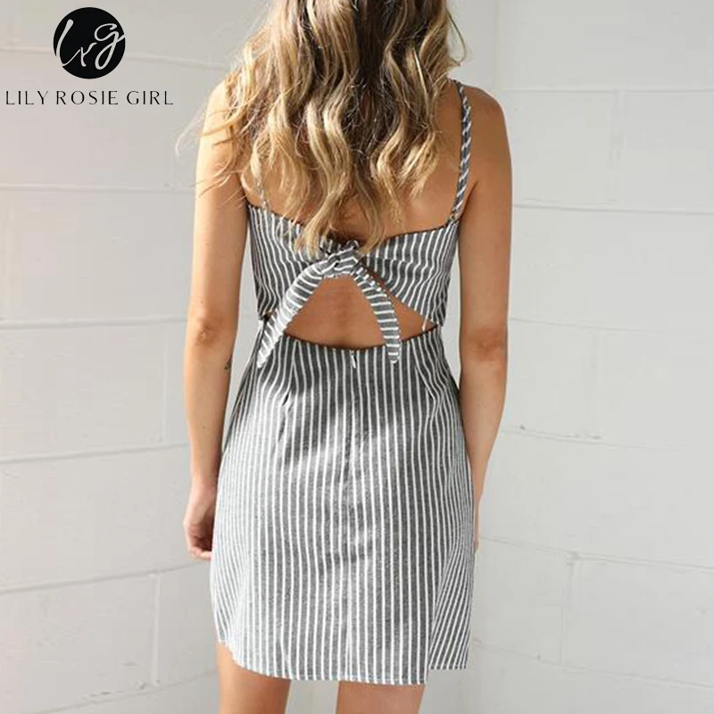 Lily Rosie/серое Полосатое платье с открытыми плечами для девочек Vestidos женское