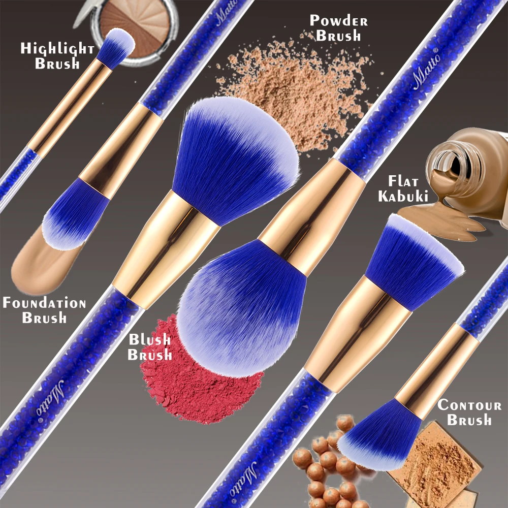 Набор кистей для макияжа Matto Кисточки Sparkling Blue 6 шт. с акриловыми ручками со