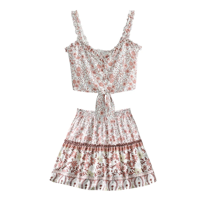 

Suit female camisole short skirt two-piece 2019 summer new temperament elegant fashion short print casual women's clothes