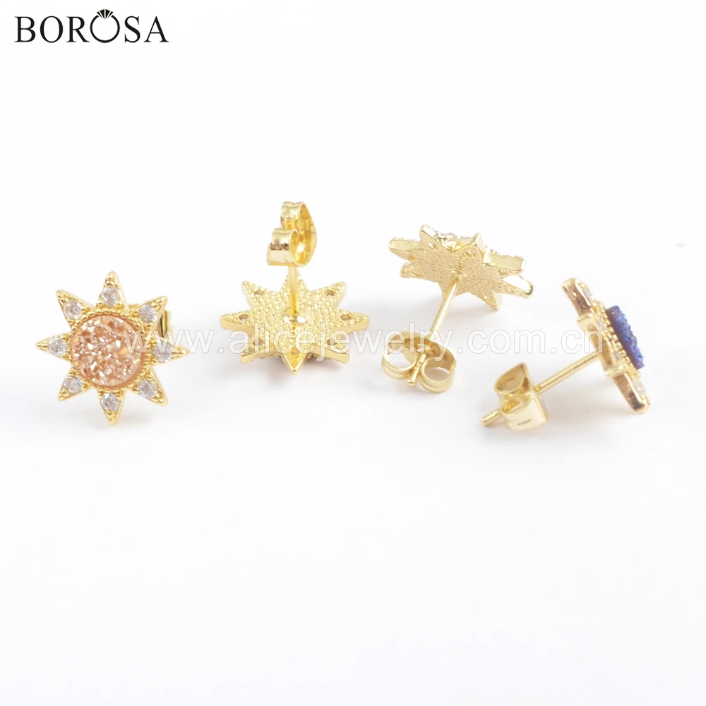 Круглые серьги-гвоздики BOROSA ZG0383 с микро-инкрустацией из фианита 5 пар | Украшения