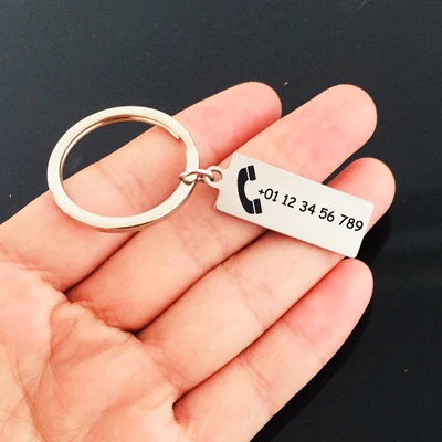 Custom Silver Заказной номер телефона нержавеющий Брелок Анти-потеря подвеска брелок на заказ Автомобильная сумка модные ювелирные изделия аксессуары цепочки для ключей подарок - Цвет: Custom Silver
