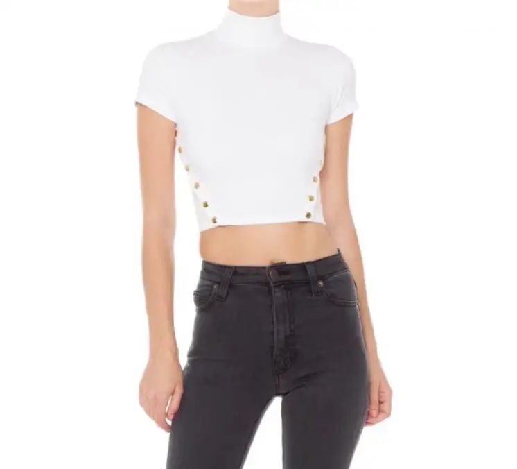 

Casual Summer t-shirt women cotton Short sleeve High Neck top Tees Girl t shirt Sexy comfort crop female