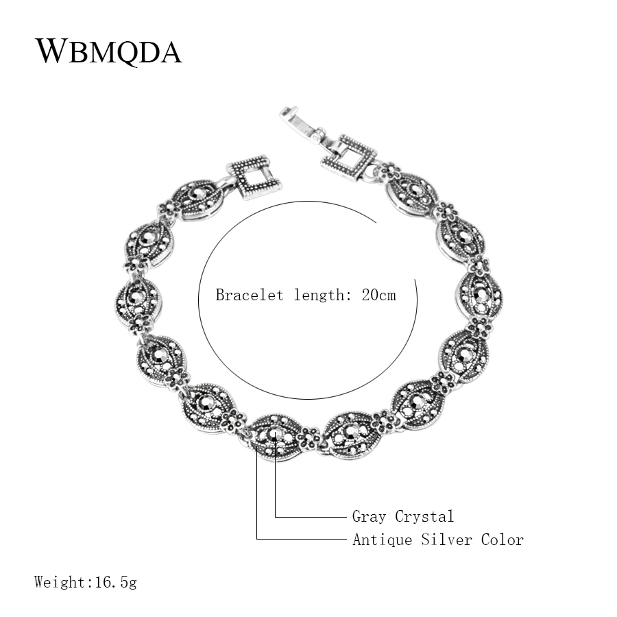 Wbmqda роскошный модный старинное серебро Кристалл часы браслеты для женщин Шарм