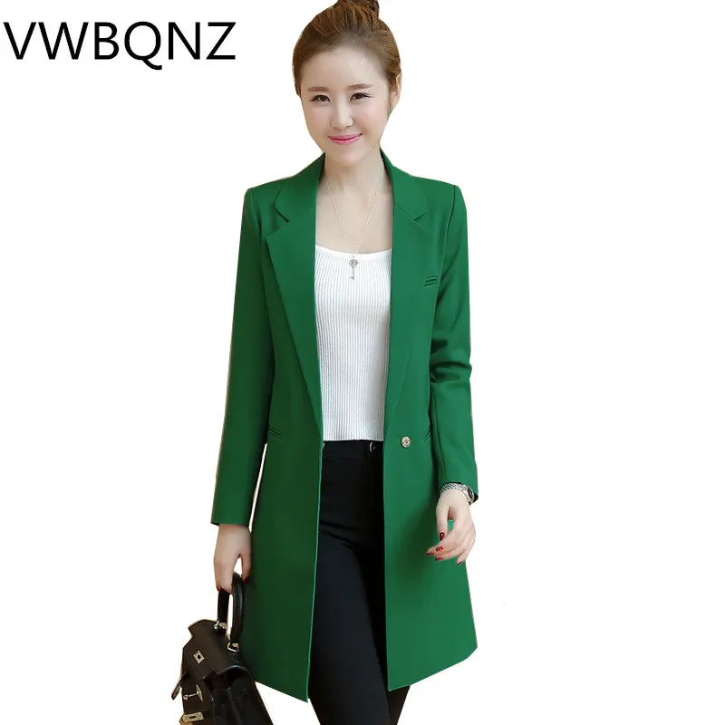 

2021 Spring Autumn New Women's Long Coat Slim Elegant Blazer Jacket Plus size Solid Casual Female Blazer Orange Green Black 3XL
