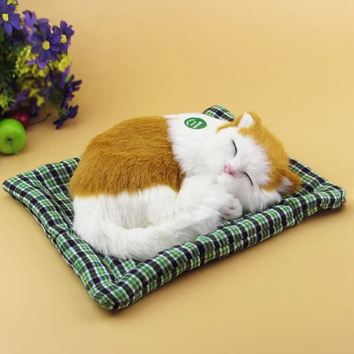 

about 19x14 cm simulation yellow&white cat model ,plastic& fur handicraft ,sounding miaow cat ,home decoration Xmas gift w5837