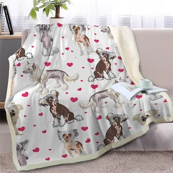 BlessLiving Shih Tzu Hippie Dog Sherpa Blanket for Bed Cartoon Animal White Throw Blanket for Kids Bedspreads Heart Soft Bedding 2