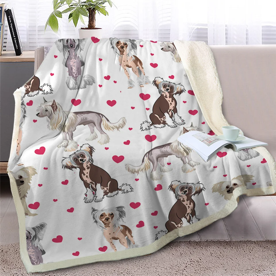BlessLiving Shih Tzu Hippie Dog Sherpa Blanket for Bed Cartoon Animal White Throw Kids Bedspreads Heart Soft Bedding | Дом и сад
