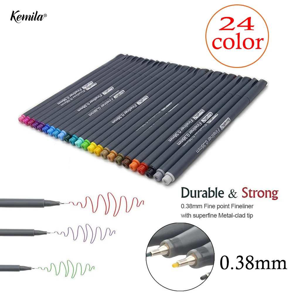 

24 Colors Set 0.38 Hook mark pen Fineliner Pen Fine Line Point Colored Pens Art Water Based Assorted Ink Drawing