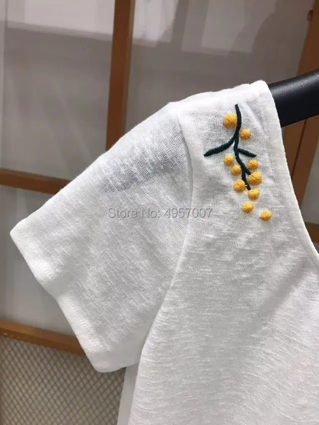 Elfbop 2019ss New Cotton White Short Sleeve O Neck Embroidery Tees Shirt Top