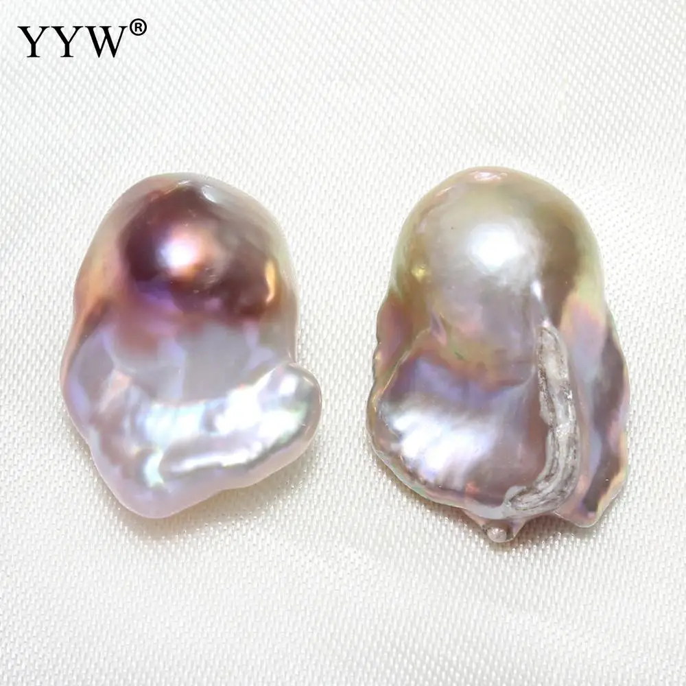 

1Pair 20mm Cultured No Hole Freshwater Pearl Beads 2018 New Arrival High Quality natural pink purple white color Pearl Beads