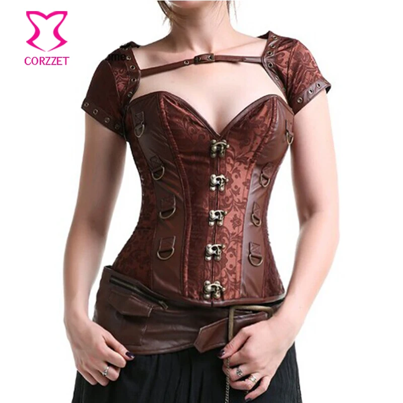 Коричневый винтажный корсет со стальными косточками в стиле стимпанк для женщин
