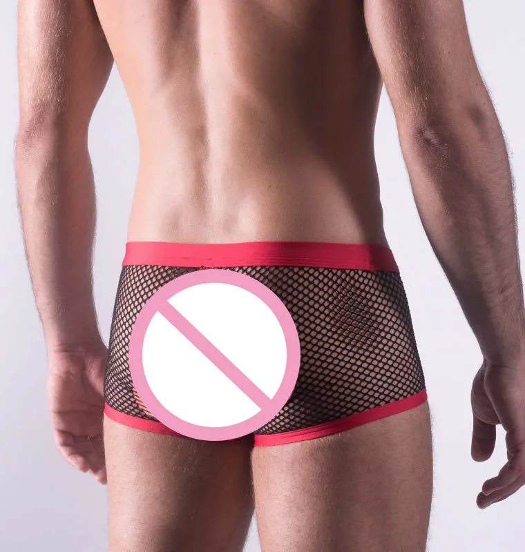 Мужские трусы боксеры с низкой посадкой черные в сетку сексуальное нижнее белье