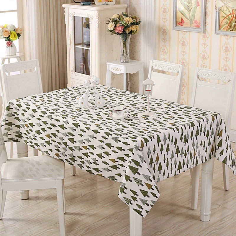 Скатерть прямоугольная из хлопка и льна с принтом зеленых деревьев|linen table cloth|table