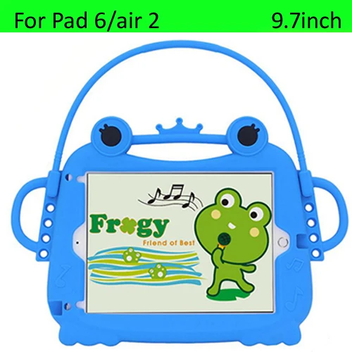 Чехол для ipad 2/3/4 air 1/2 Kids силиконовый Милая мультяшная лягушка противоударный портативный защитный чехол с ручкой - Цвет: pad6 air2 blue