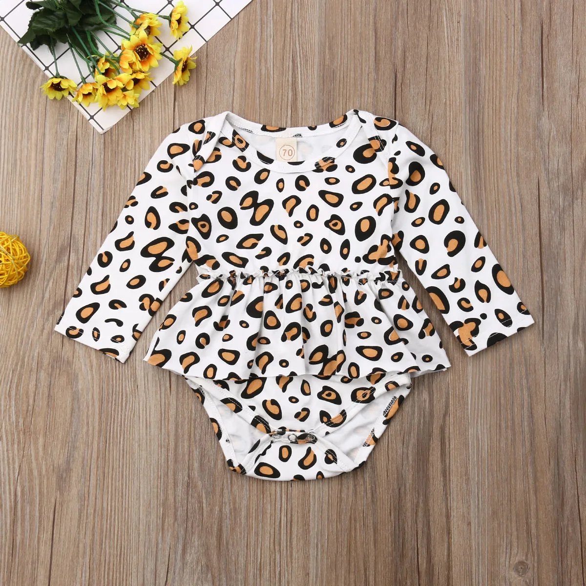 

Pudcoco Newborn Baby Girl Clothes Leopard Print Long Sleeve Cotton Ruffle Romper Jumpsuit Outfit Clothes Summer