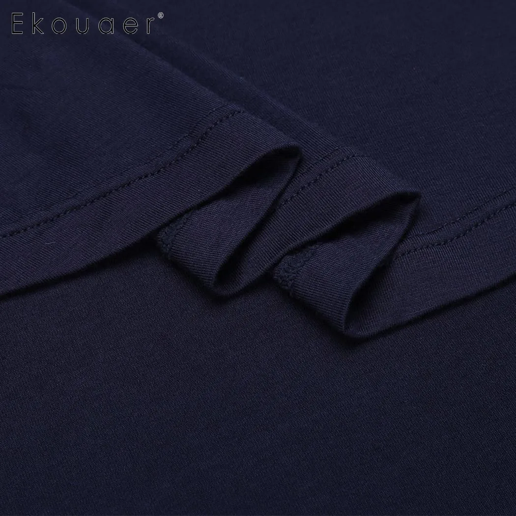 Ekouaer Пижама женская с коротким рукавом Однотонная ночная сорочка Повседневная