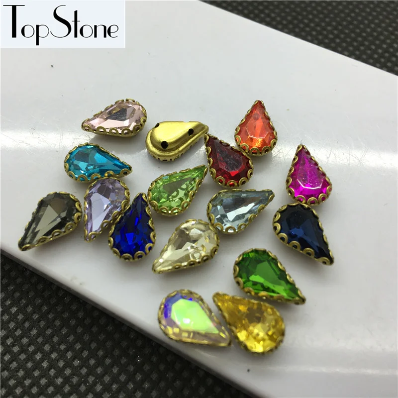 TopStone 48 шт 6х10 мм 8х13 пришивной стеклянный кристалл в форме слезы модные камни