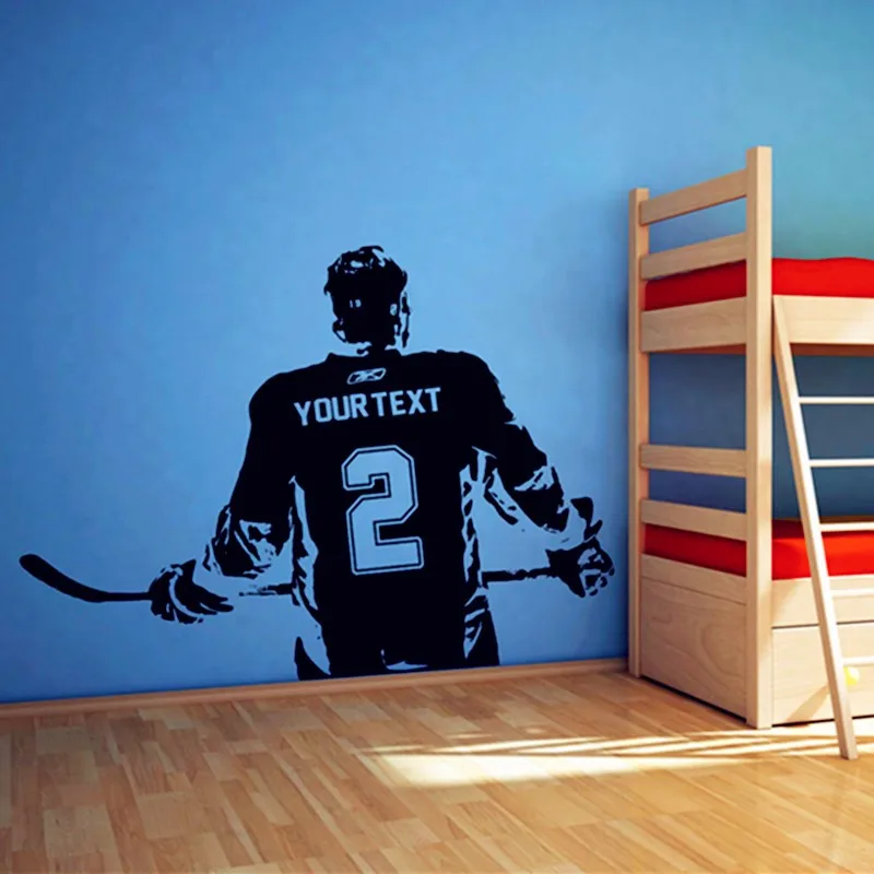 

Free Shipping DIY VINYL wallpaper Hockey Player Vinyl Wall Decal Custom Boys Name & Number Wall Decals Boys Bedroom Wall Decor