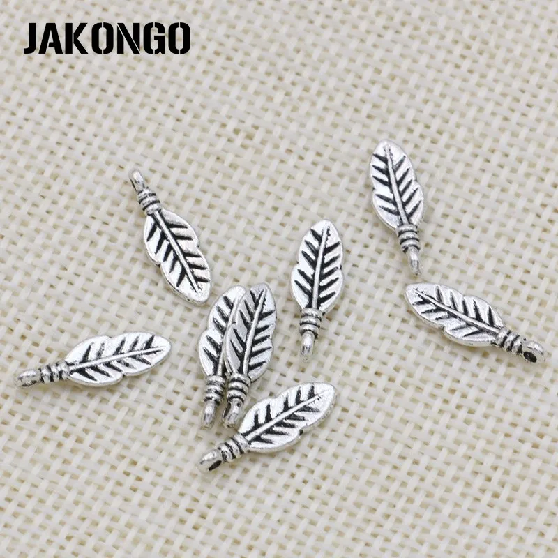 JAKONGO античное посеребренное перо Лист Подвеска для изготовления ювелирных