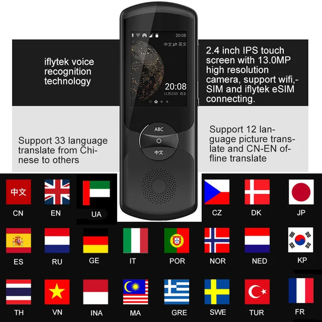 Новые языки мгновенный переводчик голос iFLYTEK 2 0 AI Instant Traductor с 13Mp камера Поддержка